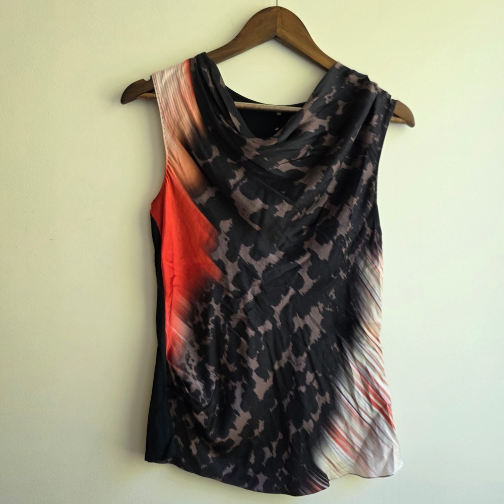 Elie Tahari Nordstrom Y2K Silk Blend Cowl Neck Abstract Patchwork Top Medium